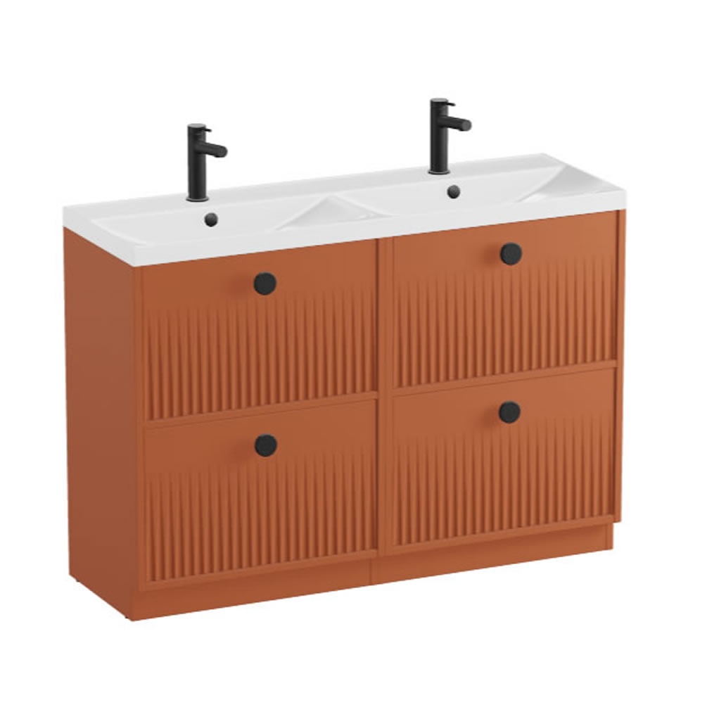Vado Safari Fluted 1200mm Terracotta Floorstanding Vanity Unit & Gloss White Basin